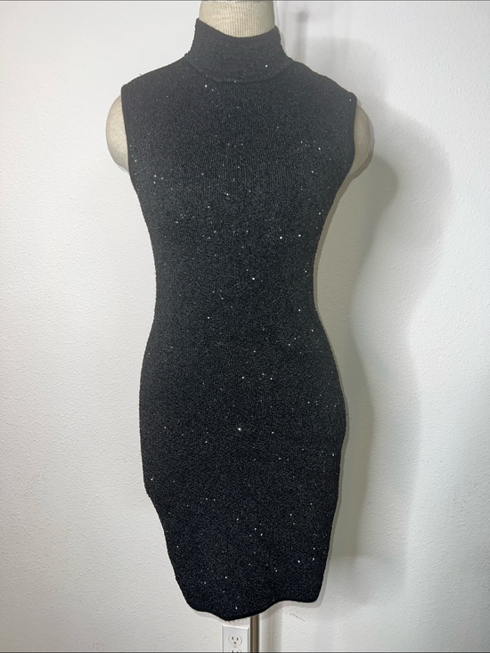 Avec Les Filles Dresses & Skirts - Avec Les Filles Sleeveless Black Sparkle Turtleneck Bodycon Thick Knit Dress